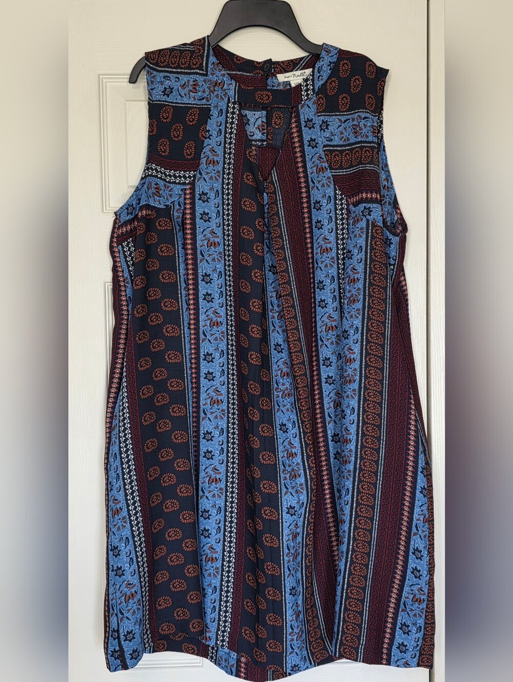 Simply Noelle Women's Blue & Burgundy Boho Sleeveless Midi Dress